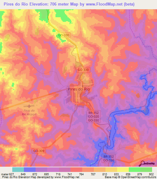 Pires do Rio,Brazil Elevation Map