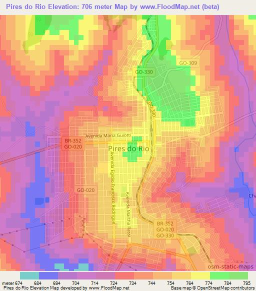 Pires do Rio,Brazil Elevation Map