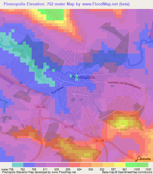 Pirenopolis,Brazil Elevation Map