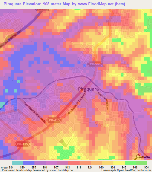 Piraquara,Brazil Elevation Map