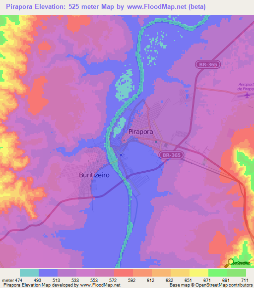 Pirapora,Brazil Elevation Map