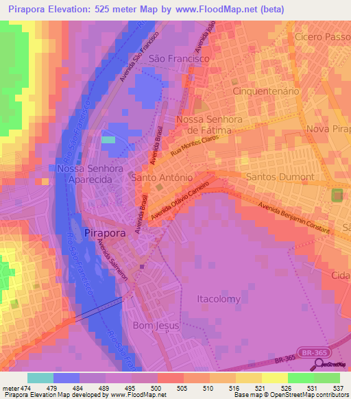 Pirapora,Brazil Elevation Map