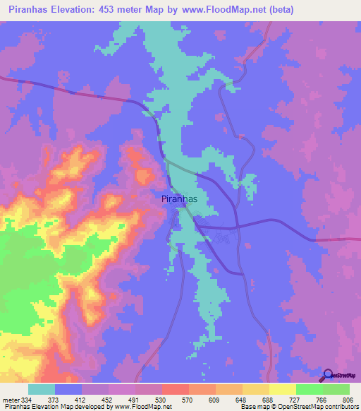 Piranhas,Brazil Elevation Map