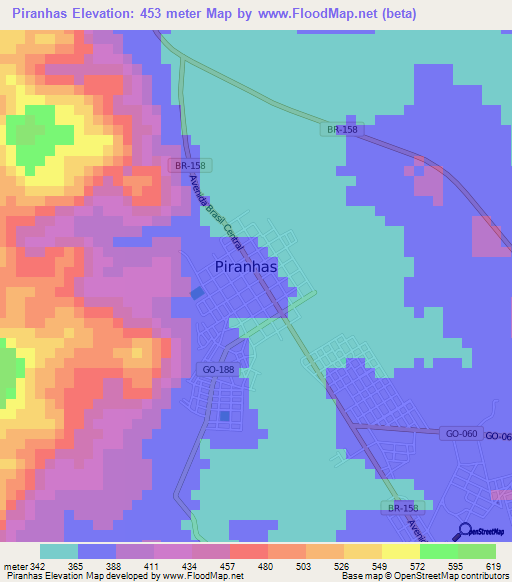 Piranhas,Brazil Elevation Map