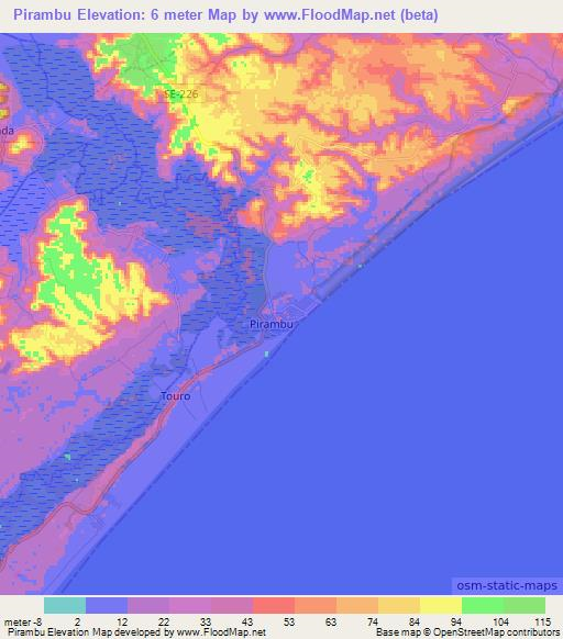 Pirambu,Brazil Elevation Map