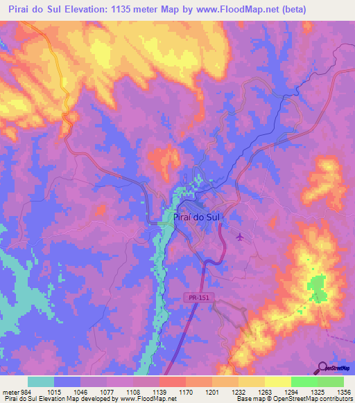 Pirai do Sul,Brazil Elevation Map