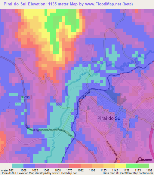 Pirai do Sul,Brazil Elevation Map