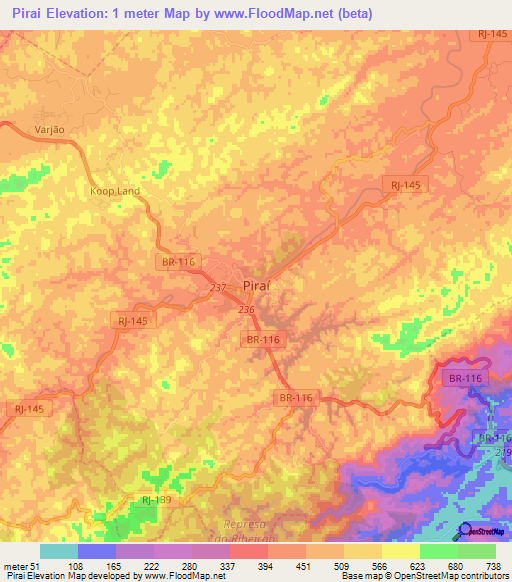 Pirai,Brazil Elevation Map