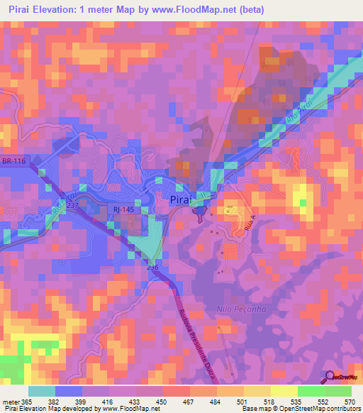 Pirai,Brazil Elevation Map