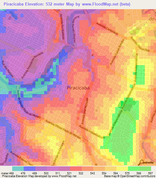 Piracicaba,Brazil Elevation Map