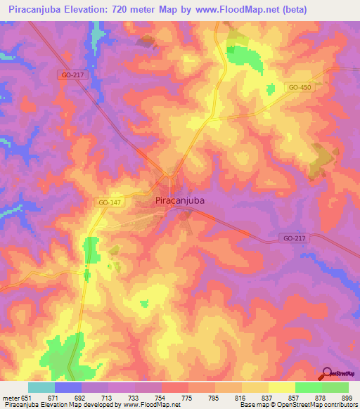 Piracanjuba,Brazil Elevation Map