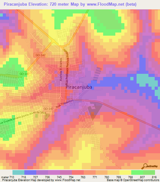 Piracanjuba,Brazil Elevation Map