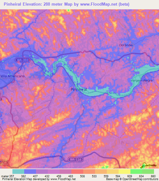 Pinheiral,Brazil Elevation Map