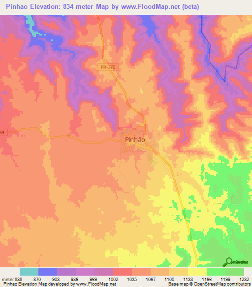 Pinhao,Brazil Elevation Map