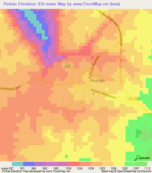 Pinhao,Brazil Elevation Map