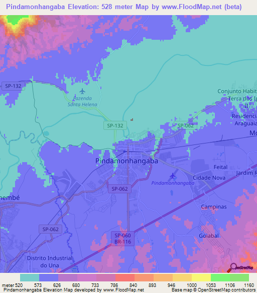 Pindamonhangaba,Brazil Elevation Map