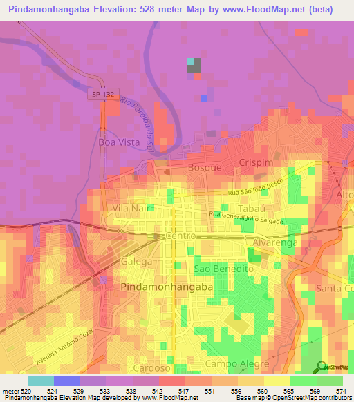 Pindamonhangaba,Brazil Elevation Map
