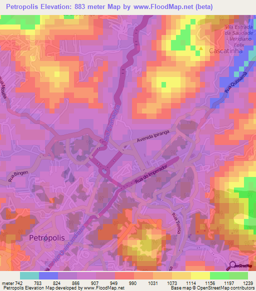 Petropolis,Brazil Elevation Map