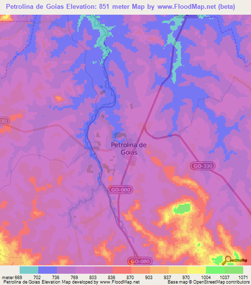 Petrolina de Goias,Brazil Elevation Map