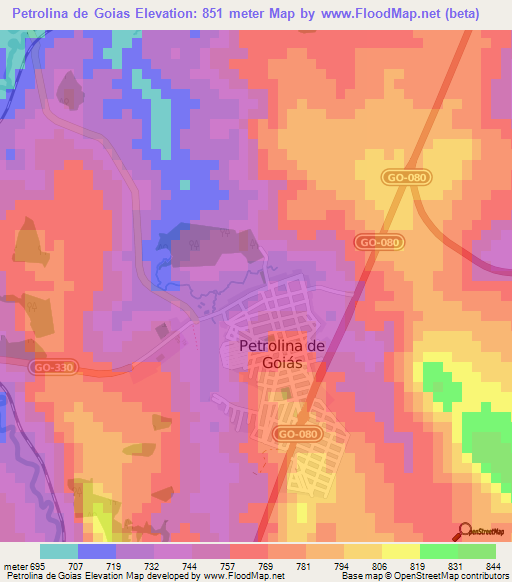 Petrolina de Goias,Brazil Elevation Map