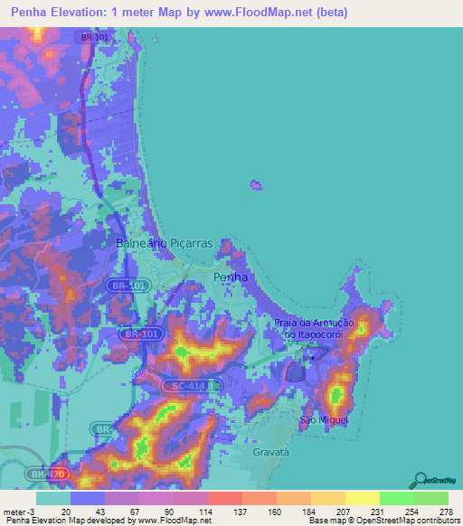 Penha,Brazil Elevation Map