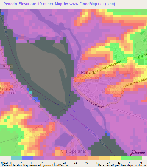 Penedo,Brazil Elevation Map