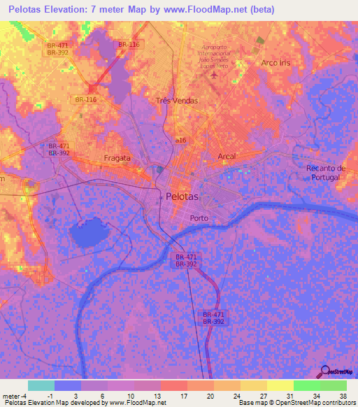 Pelotas,Brazil Elevation Map