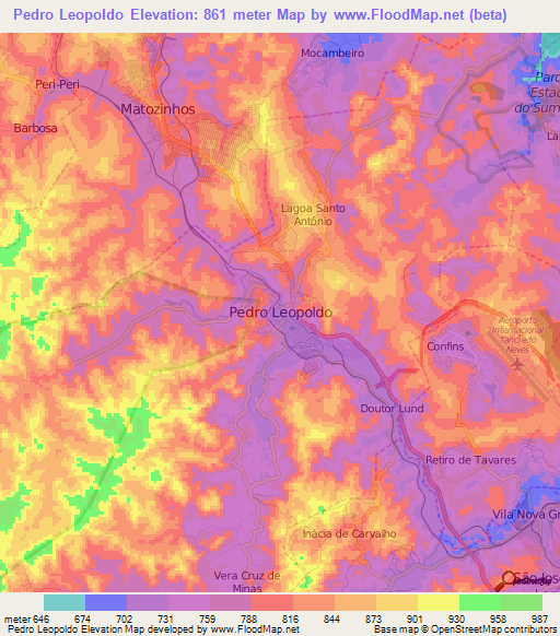 Pedro Leopoldo,Brazil Elevation Map