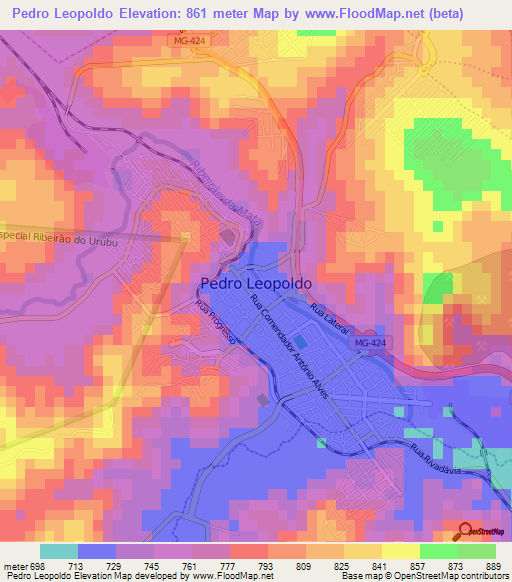 Pedro Leopoldo,Brazil Elevation Map