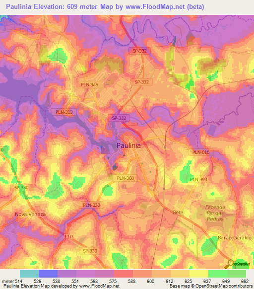 Paulinia,Brazil Elevation Map