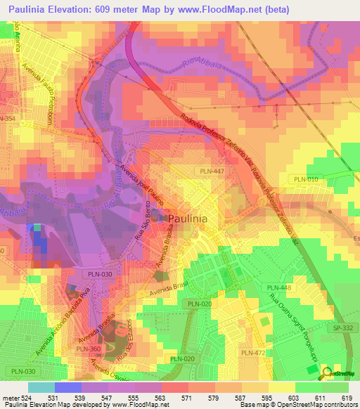 Paulinia,Brazil Elevation Map