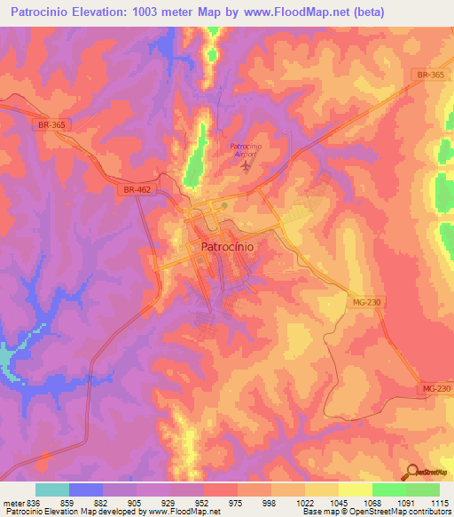 Patrocinio,Brazil Elevation Map