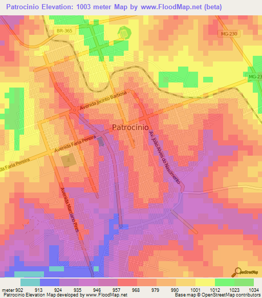 Patrocinio,Brazil Elevation Map