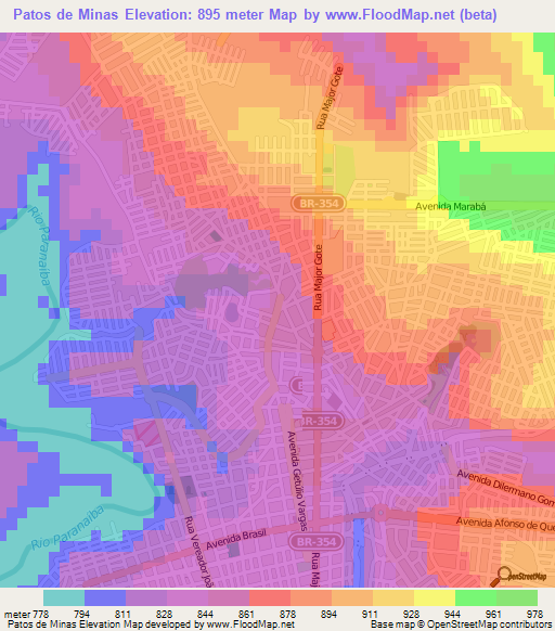 Patos de Minas,Brazil Elevation Map