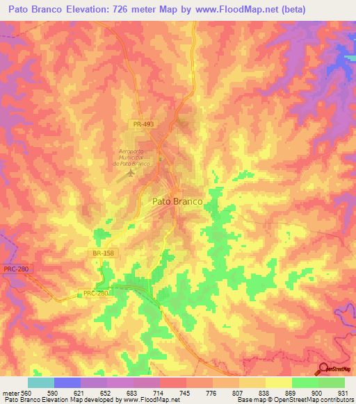 Pato Branco,Brazil Elevation Map