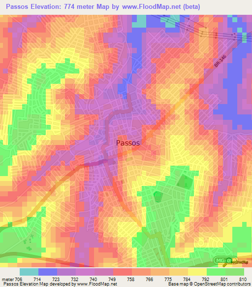 Passos,Brazil Elevation Map