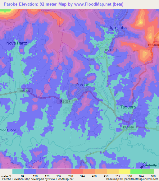 Parobe,Brazil Elevation Map