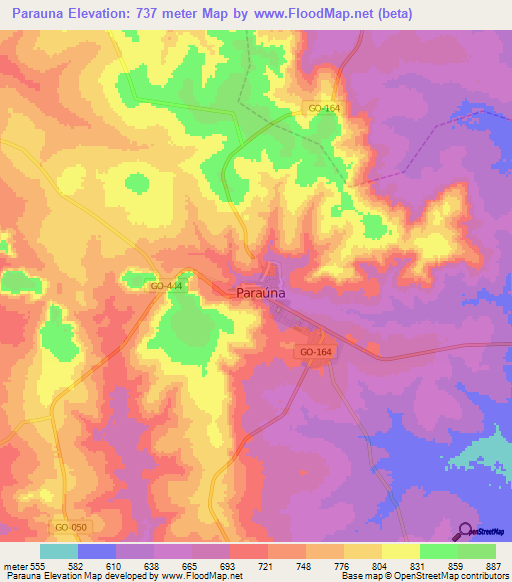 Parauna,Brazil Elevation Map