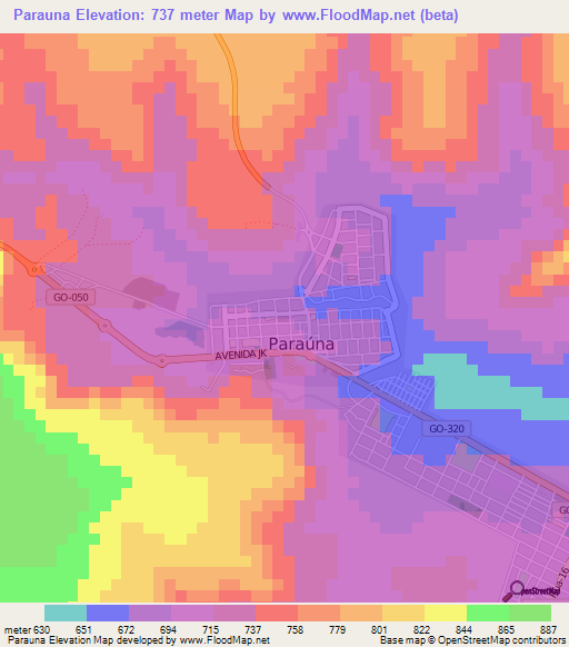 Parauna,Brazil Elevation Map