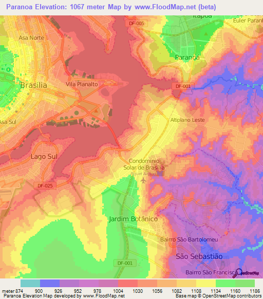 Paranoa,Brazil Elevation Map