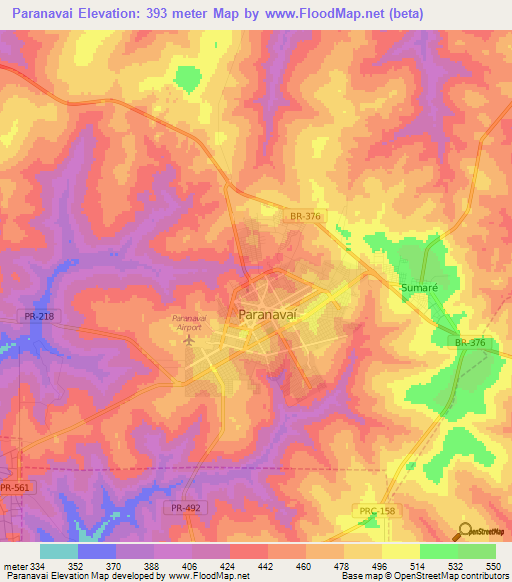 Paranavai,Brazil Elevation Map