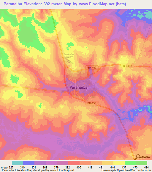 Paranaiba,Brazil Elevation Map