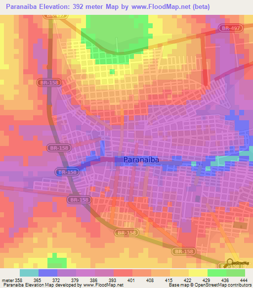 Paranaiba,Brazil Elevation Map