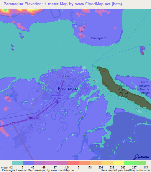 Paranagua,Brazil Elevation Map