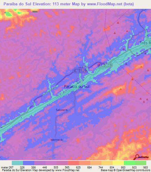 Paraiba do Sul,Brazil Elevation Map