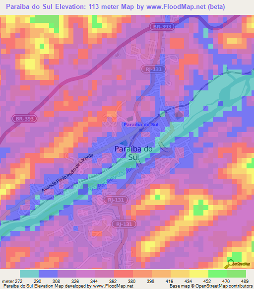 Paraiba do Sul,Brazil Elevation Map