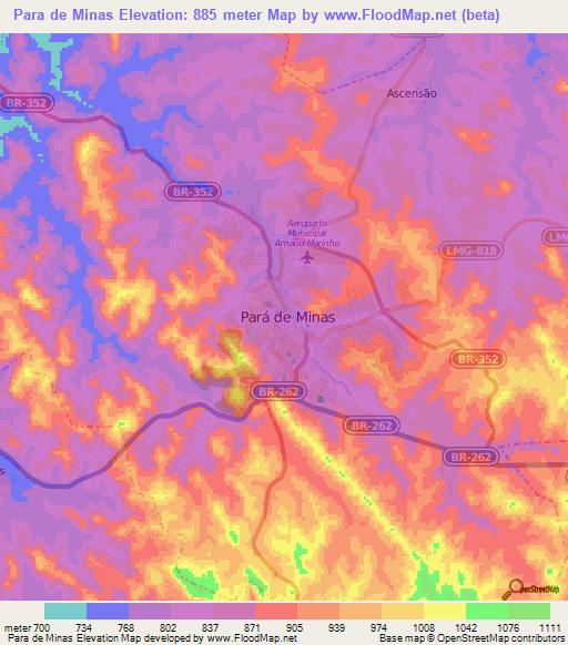 Para de Minas,Brazil Elevation Map