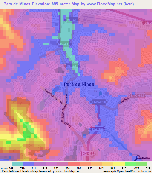 Para de Minas,Brazil Elevation Map