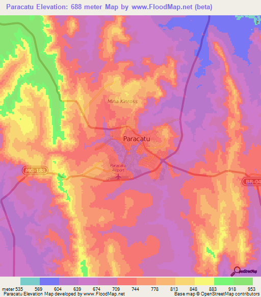 Paracatu,Brazil Elevation Map