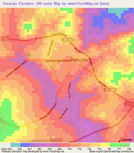 Paracatu,Brazil Elevation Map